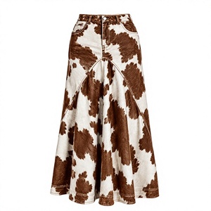 Women’s High Waist <b>Cow</b> <b>Print</b> Asymmetric Layered <b>Skirt</b> With Adjustable Tie Belt Western Fashion Style - Product Image 1