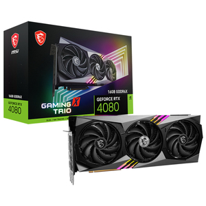 Carte graphique MSI GeForce <span class=keywords><strong>RTX</strong></span> <span class=keywords><strong>4080</strong></span> 16 Go GAMING X <span class=keywords><strong>TRIO</strong></span> d'occasion avec prise en charge RGB, mémoire GDDR6X, GPU <span class=keywords><strong>RTX</strong></span> <span class=keywords><strong>4080</strong></span> - Product Image 1