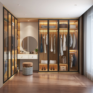 Luxury Wooden Wardrobe Closet <strong>Glass</strong> Door Wardrobe Wooden Cupboard In Bedroom - Product Image 5