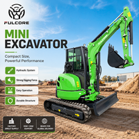Mini-excavatrice FULCORE certifiée CE de 3,5 tonnes, petite micro-excavatrice pour travaux en serre avec cabine et toit