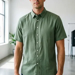 New in <strong>Shirt</strong> Solid Color Summer <strong>Linen</strong> Short Sleeve <strong>Shirts</strong> for <strong>Men</strong> Cotton Thin Elegant Clothes - Product Image 2