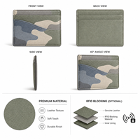 Portefeuille compact pour poche avant en cuir texturé doux pour les trajets professionnels avec rangement léger pour cartes, motif camouflage vert sauge