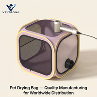 Sac de séchage pour animaux de compagnie en maille, séchoir à poils pour chiens et chats, capot mains libres, pliable, ajustement élastique, double entrée d'air