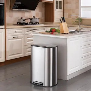 Kitchen Chrome Rectangle Stainless Steel Big 13 Gallon Step Trash Cans For Home Trash Bin