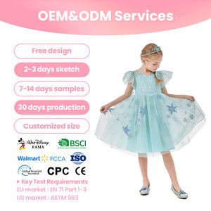 Vestido de Princesa de Hielo para Niñas, Certificado por ASTM, Muestras de 7 a 14 Días, Venta al por Mayor, Tul Azul Claro con Copos de Nieve para Eventos de Cosplay en la UE - Product Image 1