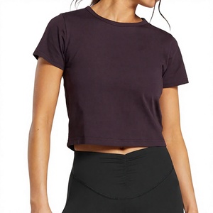 Women's Crop <b>Top</b> T-Shirt Short Sleeve Solid Color Crew Neck Fitted T-Shirts Breathable Cotton Spring Summer Casual Wear Tee - Product Image 1