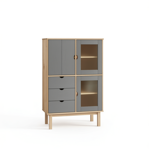 OTTA Mobile Alto in Legno Massello di Pino Grigio 33.5x16.9x49.2, Armadio per Soggiorno, Design Moderno - Product Image 1