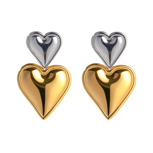 Heart Shaped <b>Stud</b> Earrings Gold <b>Silver</b> Two Tone Stainless Steel Fashion Jewelry Gift For Women - Product Image 5