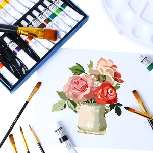 New Design 24 Colors Acrylic Paint Set With Paint Brush Palette For Artist