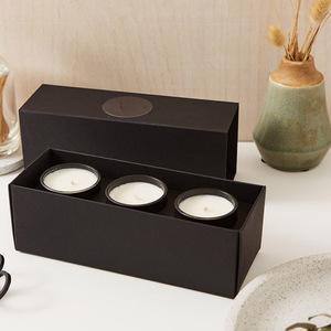 Vela vacía personalizada con precio al por mayor, caja <span class=keywords><strong>de</strong></span> envío Premium, Juego <span class=keywords><strong>de</strong></span> 4 piezas, papel negro, cartón, papel para regalo, caja para velas - Product Image 5