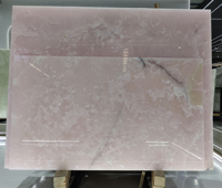 Dalles d'onyx rose translucide rétroéclairées de luxe haut de gamme, carreaux muraux et de sol sur mesure, plans de travail de salle de bain, tables d'appoint, socles, tables à manger et meubles de salle de bain