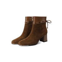 Bottes mi-mollet en cuir véritable et daim de haute qualité, nouvelle collection automne-hiver, à bout carré, talon épais de 6 cm, antidérapantes, avec fermeture éclair et lacets