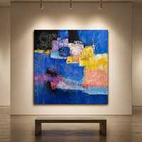Peinture à l'huile sur toile de coton et lin, peinte à la main, 50x50cm, bleu abstrait, texture épaisse, impasto, art mural pour salon, décoration de galerie