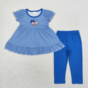 Conjunto de ropa a rayas azules con bordado de pez para bebés varones hermanos - Product Image 4