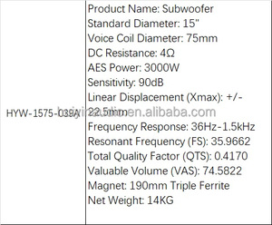Subwoofer para Vehículo de 3000 W RMS y 15 Pulgadas, 3 Imanes, Doble Bobina de 1, 2 y 4 Ohmios, Subwoofer para Debajo del Asiento para Competencia de Audio para Automóviles 1575-039 - Product Image 6