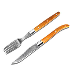 Ensemble de couteaux à steak et <span class=keywords><strong>fourchette</strong></span> en acier inoxydable Damas <span class=keywords><strong>Laguiole</strong></span> personnalisable, 2 pièces, pour boîte cadeau - Product Image 4