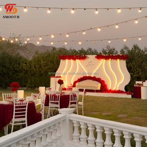 SMOOTH UV Print <b>Cream</b> PVC Backdrop White Ripple Backdrop Stand With Light For Wedding Decoration - Product Image 2