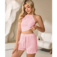 Pyjama femme sexy et confortable 2025, ensemble deux pièces débardeur et short à nouer sur le devant, respirant, idéal pour la maison – Meilleures ventes