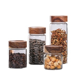 <span class=keywords><strong>Barattolo</strong></span> in Vetro Borosilicato <span class=keywords><strong>Ermetico</strong></span> <span class=keywords><strong>con</strong></span> <span class=keywords><strong>Coperchio</strong></span> in Legno di Acacia, Riscaldabile in Cucina, Ecologico, per Conservazione Alimenti, Logo Personalizzato Inciso - Product Image 1