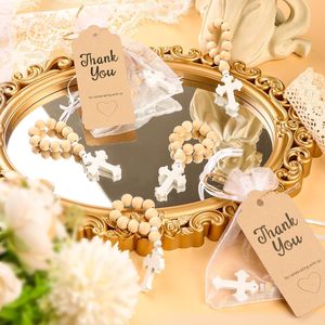 KOMI Ensemble de perles de baptême en bois avec pochette en maille blanche pour les perles de chapelet cadeau de <span class=keywords><strong>communion</strong></span> - Product Image 2