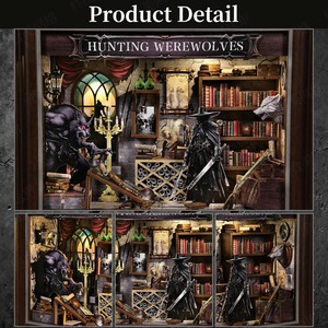 Hamaileon DIY Book Nook Shelf <span class=keywords><strong>Insert</strong></span>, kit de puzzle en <span class=keywords><strong>bois</strong></span> 3D avec lumière pour les amateurs d'horreur et d'Halloween - Product Image 6