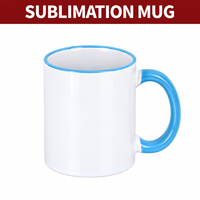 Mug en céramique vierge de 11 oz pour sublimation, avec logo imprimé personnalisé, bord doré et anse colorée, vente en gros à prix abordable