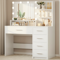 Coiffeuse moderne de 48 pouces avec miroir lumineux, 6 tiroirs, 6 étagères et prise électrique