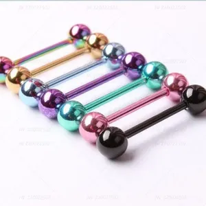 Commercio all'ingrosso 316L In Acciaio Inox Lingua Bilanciere 15g Sette colori per capezzoli e lingua & belly bar anello cartilagine piercing orecchini