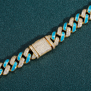 Nouvelle chaîne cubaine <span class=keywords><strong>Miami</strong></span> en or bleu avec effet goutte d'huile, 12 mm de large, style hip-hop tendance, chaîne à maillons cubains pour hommes et femmes - Product Image 5
