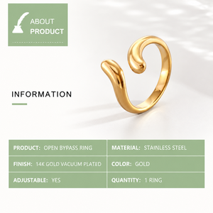 แหวนเปิดวงกลมสแตนเลสสตีลชุบทอง 14K แบบสุญญากาศ ปรับขนาดได้ ดีไซน์สวยงาม สีทอง - Product Image 2