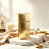 Boîte en papier rigide finition métallique dorée de luxe, logo personnalisé disponible, emballage haut de gamme pour parfums et diffuseurs de parfum