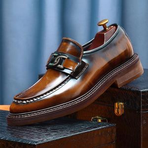 Handmade Men's Formal <b>Shoes</b> Genuine Leather Casual Style Thick Sole Fashionable Metal Buttons <b>Height</b> <b>Increasing</b> Autumn Slip-On - Product Image 4