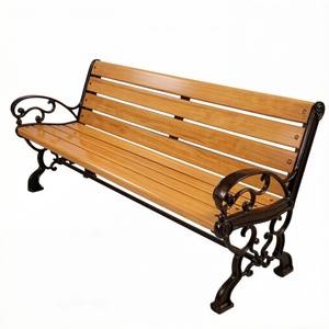 Banc de patio haut de gamme à pieds courbés décoratifs, en aluminium moulé robuste et bois massif, pour l'extérieur, idéal pour villas et jardins. - Product Image 1