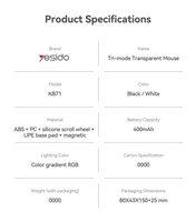 Souris sans fil ultra-légère Yesido Mini, éclairage RGB coloré, esthétique haut de gamme, souris transparente tri-mode KB71
