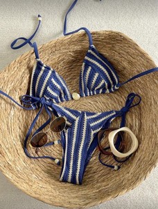 Nouveau style 2026 – Maillot de bain deux pièces sexy en maille tricotée à rayures, avec bandeau et sans bretelles - Product Image 1
