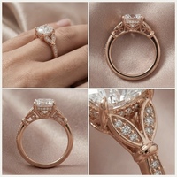 Bague de fiançailles de luxe en diamant de laboratoire taille coussin, en or rose 10K, avec filigrane vintage, pour femme