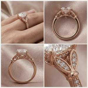 Bague de fiançailles de luxe pour femme, taille coussin, or rose 10K, motif filigrane, style vintage, pour mariage - Product Image 4