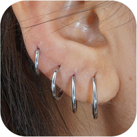 Lot de 4 paires de boucles d'oreilles créoles fines classiques en acier inoxydable, hypoallergéniques, pour cartilage, à empiler, collection boutique