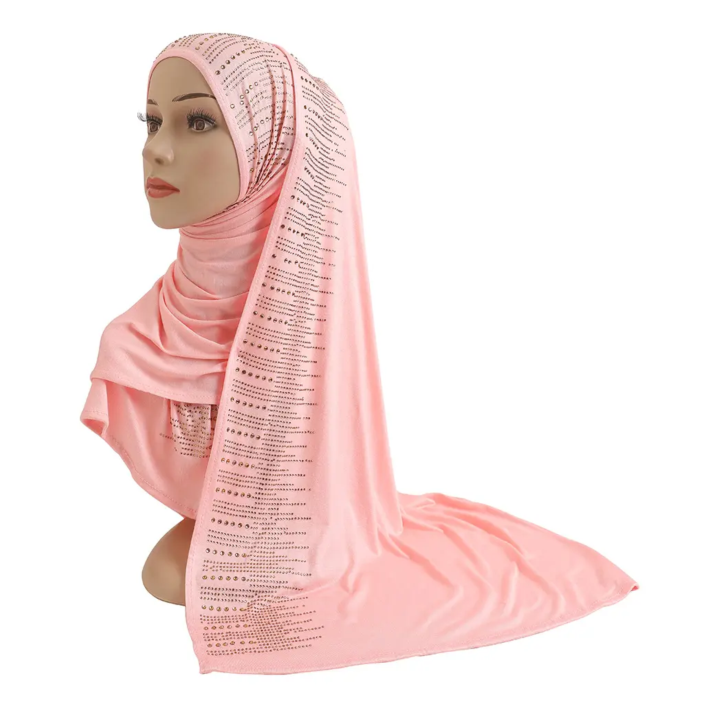 New hijab Strass Jersey Algodão Lenços Muçulmano Hijab Moda Perfuração Quente Islâmica Xales Longos Lenço Lenços étnicos