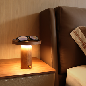Lampe de table en bois rechargeable par USB, LED à intensité variable, lampe de bureau avec plateau de rangement, décoration moderne <span class=keywords><strong>pour</strong></span> la maison intelligente, lumières LED - Product Image 4