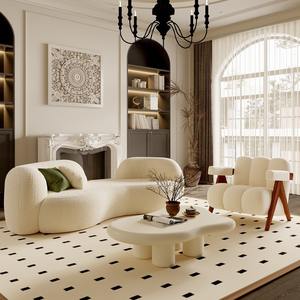 Sofá de piel de cordero color crema, diseño en forma de arco, muebles modernos minimalistas para sala de estar, para apartamento pequeño o área de recepción - Product Image 3