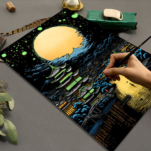 Carte à gratter magique style <span class=keywords><strong>Van</strong></span> <span class=keywords><strong>Gogh</strong></span>, populaire, qui brille dans le noir, pour croquis, art à gratter, papier de peinture arc-en-ciel - Product Image 4