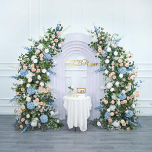 Arche de fleurs en soie artificielle de haute qualité à bas prix pour mariage, décoration d'arches de fleurs roses et bleues - Product Image 1