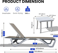 Ensemble de chaises longues de patio empilables en aluminium au design moderne avec dossier réglable en tissu double couche et 2 tables |   Résistant aux UV marron