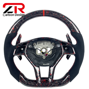 Intérieur de voiture amélioré pour Mercedes Benz W204 <span class=keywords><strong>AMG</strong></span>, volant en cuir véritable personnalisé en fibre de carbone forgée avec palettes de changement de vitesse - Product Image 1