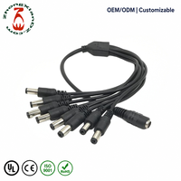 Câble Répartiteur d'Alimentation DC Personnalisé 1 2/3/4/5/6/8 Voies, Cuivre Nu Mâle/Femelle, PVC IP44, pour Appareils Électroménagers et Ordinateurs Industriels, 1*0.5