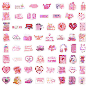 สติกเกอร์ตกแต่งลายการ์ตูนโฮโลแกรมเลเซอร์สีชมพูวัสดุพีวีซีไวนิล 60 ชิ้น สำหรับตกแต่งหนังสือ อ่านหนังสือ วันหยุด - Product Image 6