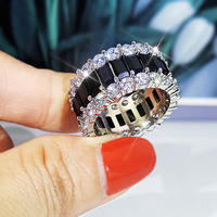 Bague d'éternité de luxe à large bande multi-rangs en zircon cubique noir et blanc, plaquée platine sur laiton, bijoux de mariage pour femmes