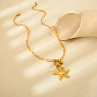 Bijoux de bricolage étanches 18K plaqué or en acier inoxydable boucle à ressort perle trombone chaîne coquille étoile de mer collier à breloques