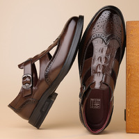 Chaussures pour hommes en cuir véritable, bout fermé, respirantes, légères, semelle en caoutchouc antidérapante, pour le bureau
